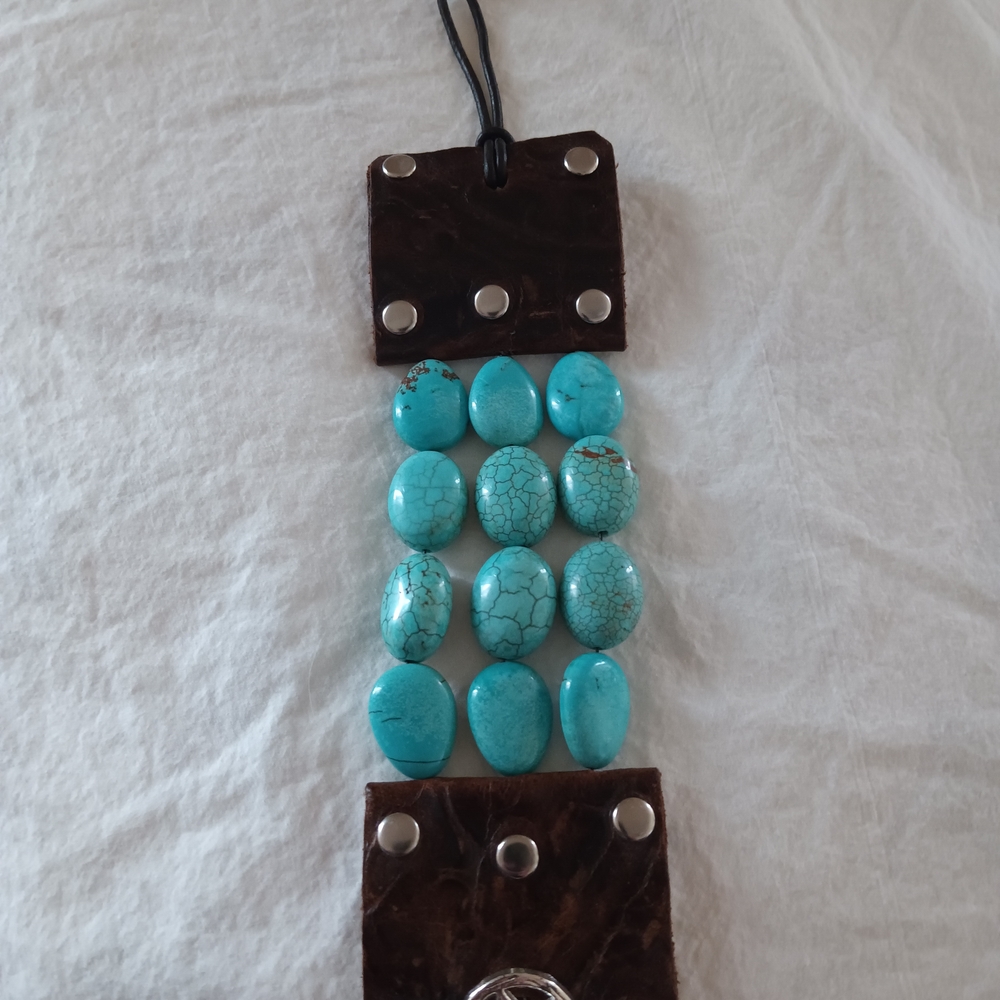 Genuine Handmade Turquoise Beaded Leather Bracelet - Picture 9 of 15